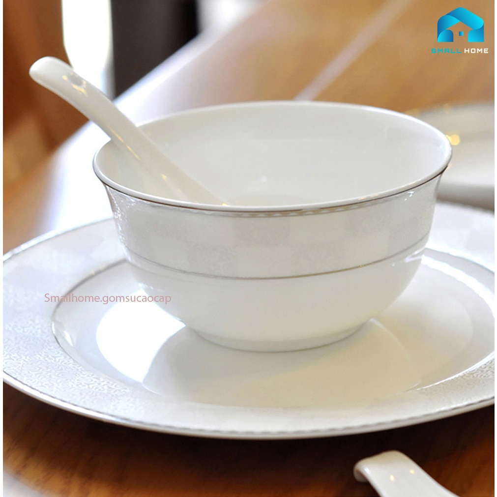 Bộ bát đĩa BẠC TUYẾN RUBIK bằng sứ xương cao cấp, hoa văn của Phnôm Pênh sang trọng, trang nhã, phong cách Bắc Âu