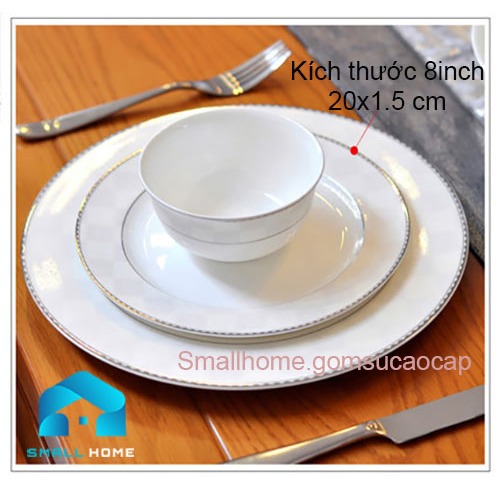 Bộ bát đĩa BẠC TUYẾN RUBIK bằng sứ xương cao cấp, hoa văn của Phnôm Pênh sang trọng, trang nhã, phong cách Bắc Âu