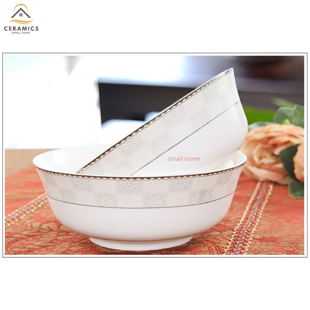 Bộ bát đĩa BẠC TUYẾN RUBIK bằng sứ xương cao cấp, hoa văn của Phnôm Pênh sang trọng, trang nhã, phong cách Bắc Âu