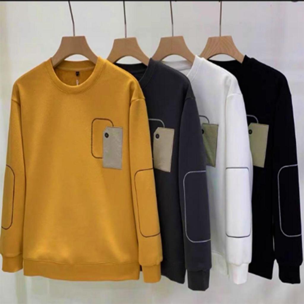 Áo Nỉ Nam UMAOR Vá Ô Vuông Chất Liệu Nỉ Da Cá Co Giãn Mềm Mịn Ấm Áp, Áo Sweat Dài Tay Cổ Tròn Thanh Lịch Phối Ngực ANN34