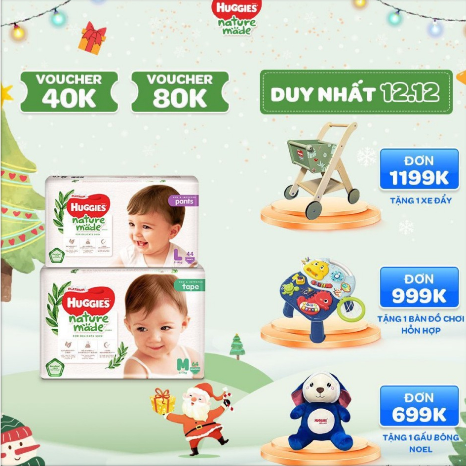 Bỉm Huggies Nature Made cao cấp các size NB60/S82/M64/L54/XL44/XXL26