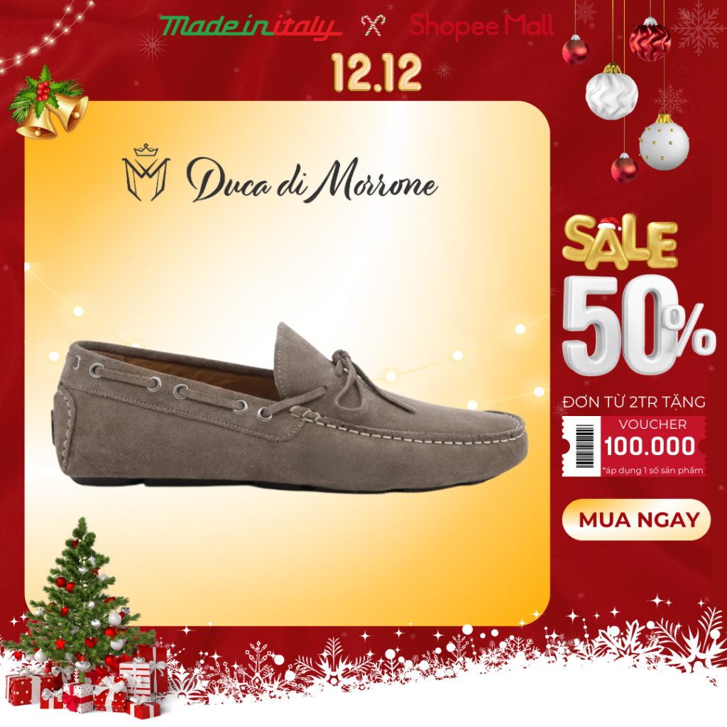 Giày Tây Lười Moccasins Nam Duca Di Morrone Da Lộn Cao Cấp Họa Tiết Dây Buộc - SẢN XUẤT TẠI ITALY_EDOARDO-CAM