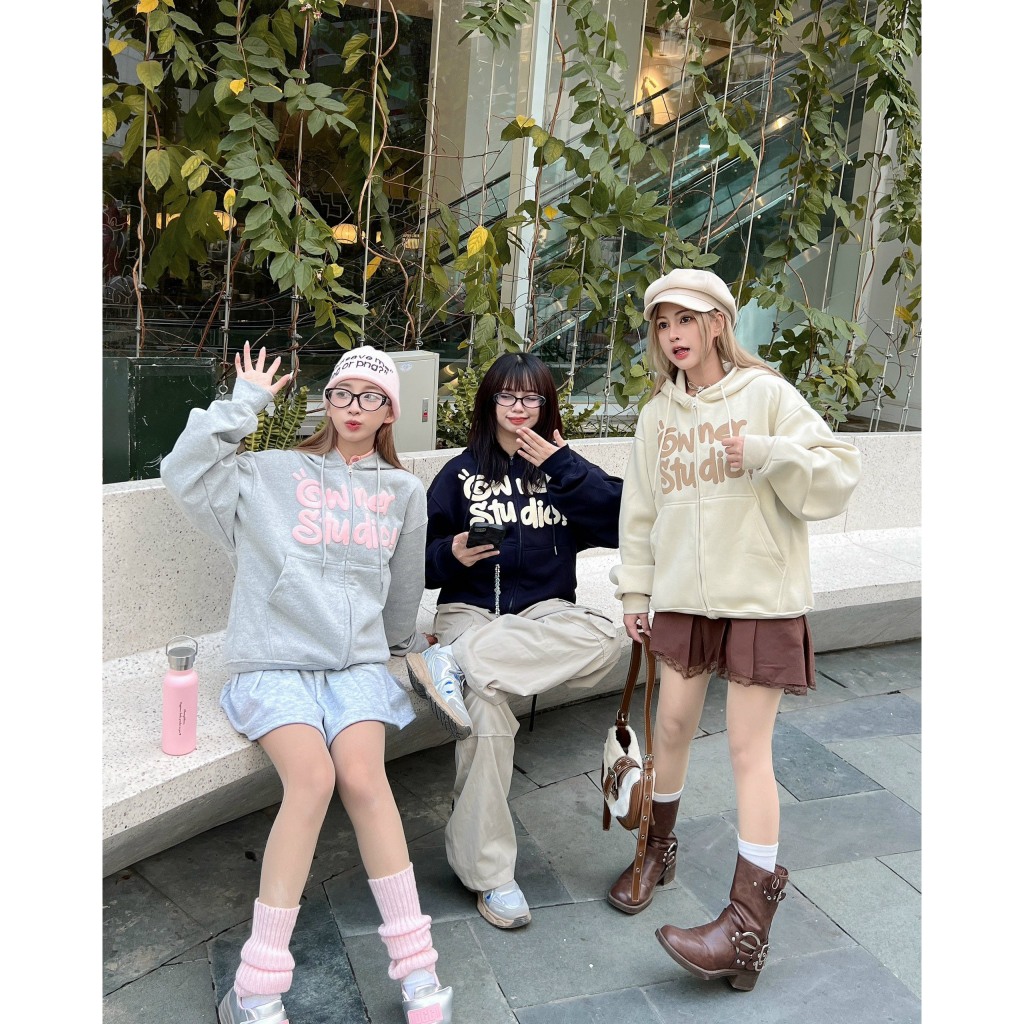 Áo khoác dây kéo khoá Form Boxy IN NỔI TRƯỚC LOGO - Hoodie zip Boxy Nam Nữ Owner