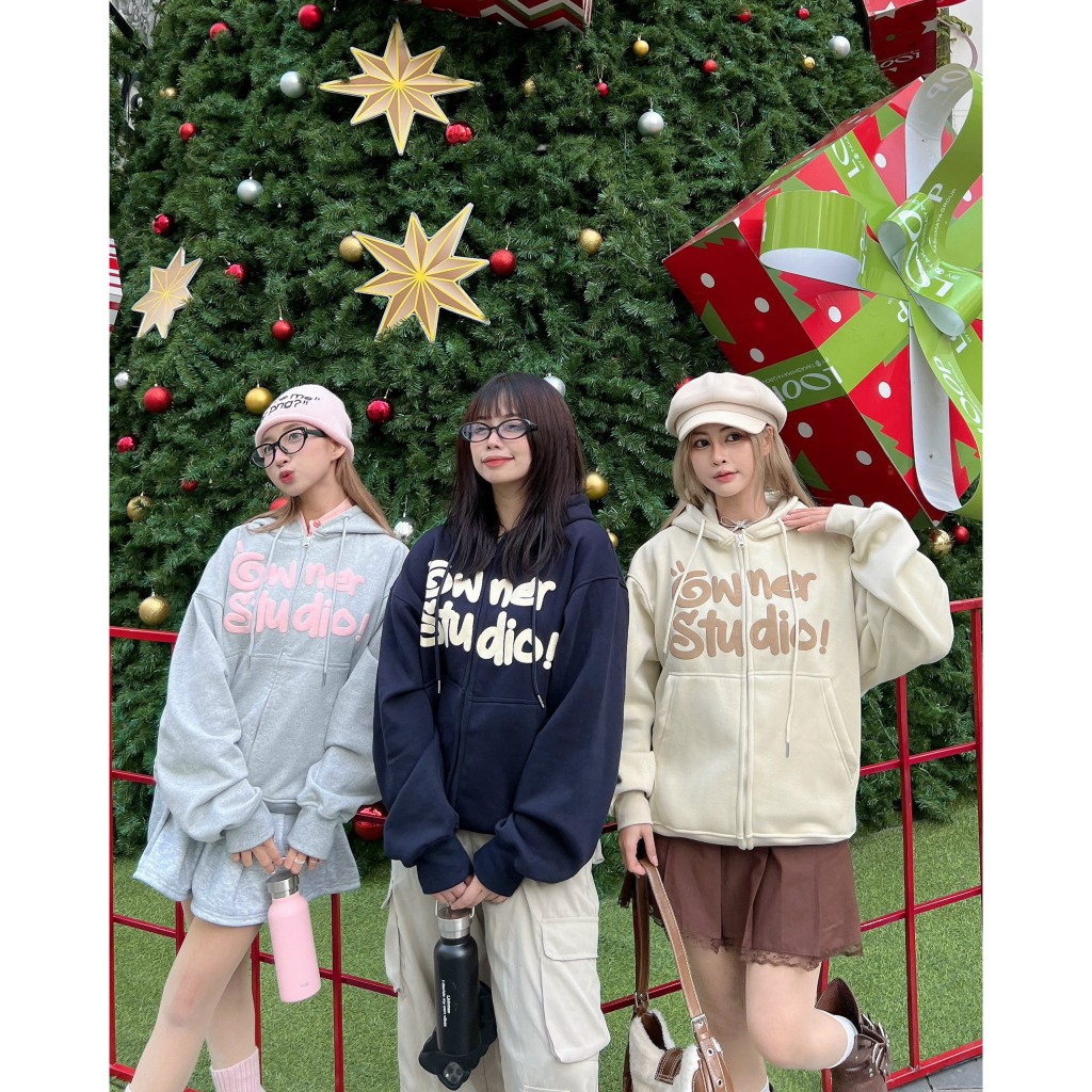 Áo khoác dây kéo khoá Form Boxy IN NỔI TRƯỚC LOGO - Hoodie zip Boxy Nam Nữ Owner