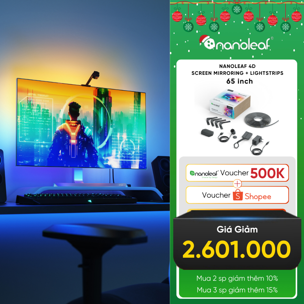 Bộ kit dây đèn LED RGBIC và Camera Nanoleaf 4D Screen Mirroring 65 inch