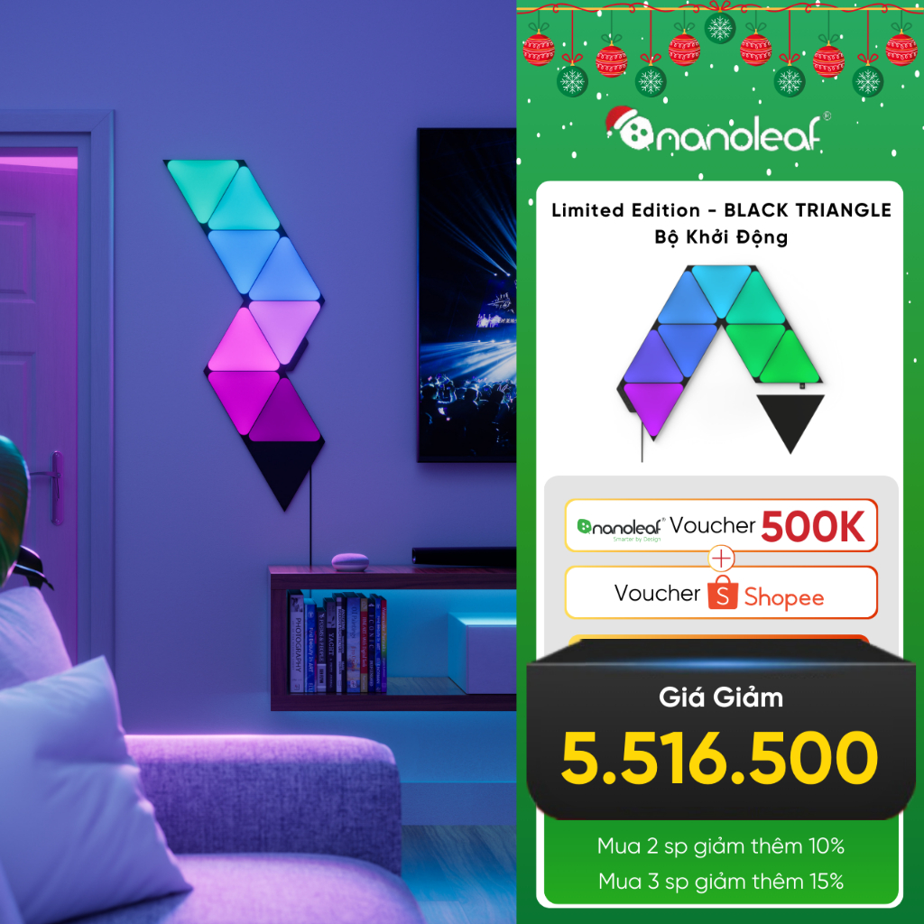 Đèn LED RGB lắp ghép thông minh Nanoleaf Shapes Ultra Black Tam Giác 9 ô đèn (Bộ khởi động)