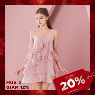 MOLLYNISTA Đầm thiết kế tơ suông 6 tầng bèo kép Freesize quyến rũ nữ tính cao cấp đi chơi đi tiệc gợi cảm