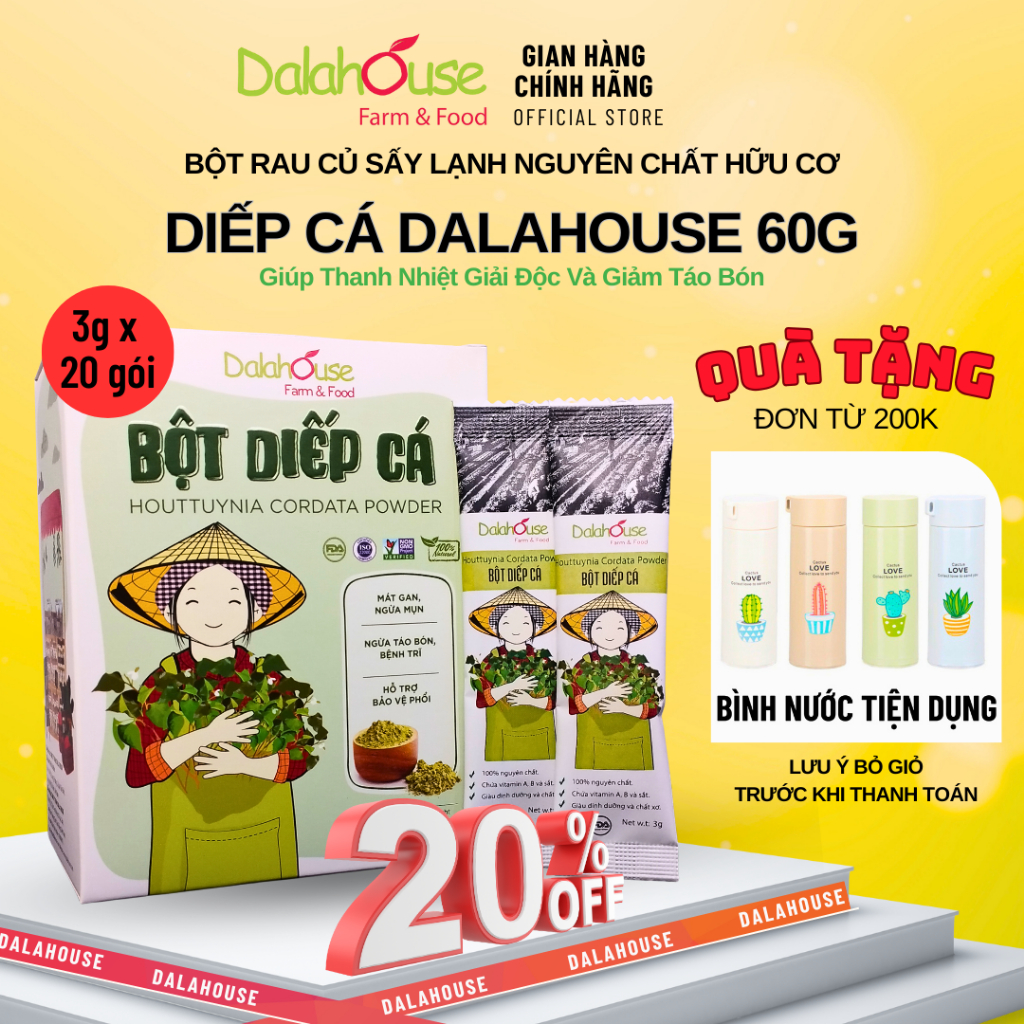Bột Rau Diếp Cá Dalahouse 60g - Giảm Mỡ Giảm Cân, Lợi Tiểu, Giải Độc, Tăng Cường Sức Đề Kháng