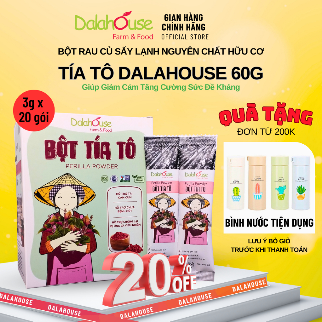Bột Tía Tô Dalahouse 60g - Giảm Đau Nhức Xương Khớp, Giải Biểu, Giải Cảm, Làm Đẹp Da - Bột Rau Hữu Cơ Sấy Lạnh