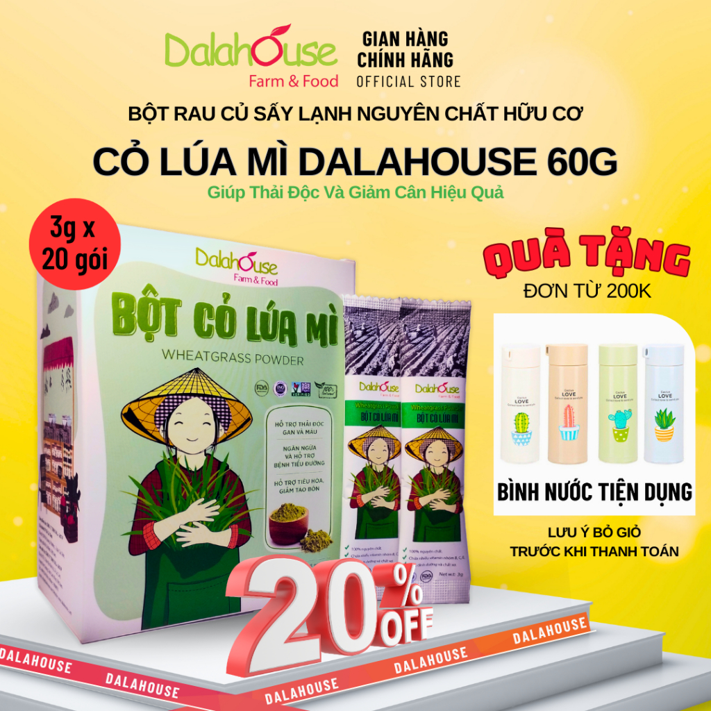 Bột Cỏ Lúa Mì Dalahouse 60g - Giảm Béo Phì, Giải Độc Gan, Tốt Cho Tim Mạch, Tăng Khả Năng Miễn Dịch