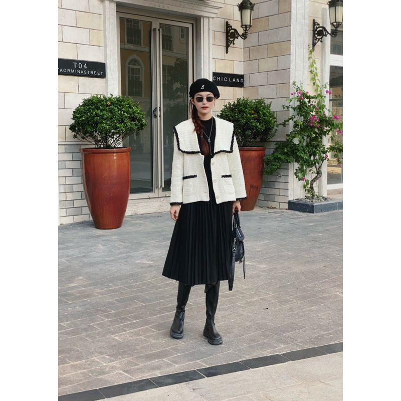 𝐁𝐚𝐬𝐢𝐜 𝐃𝐫𝐞𝐬𝐬 - Đầm tay dài xếp ly trơn basic