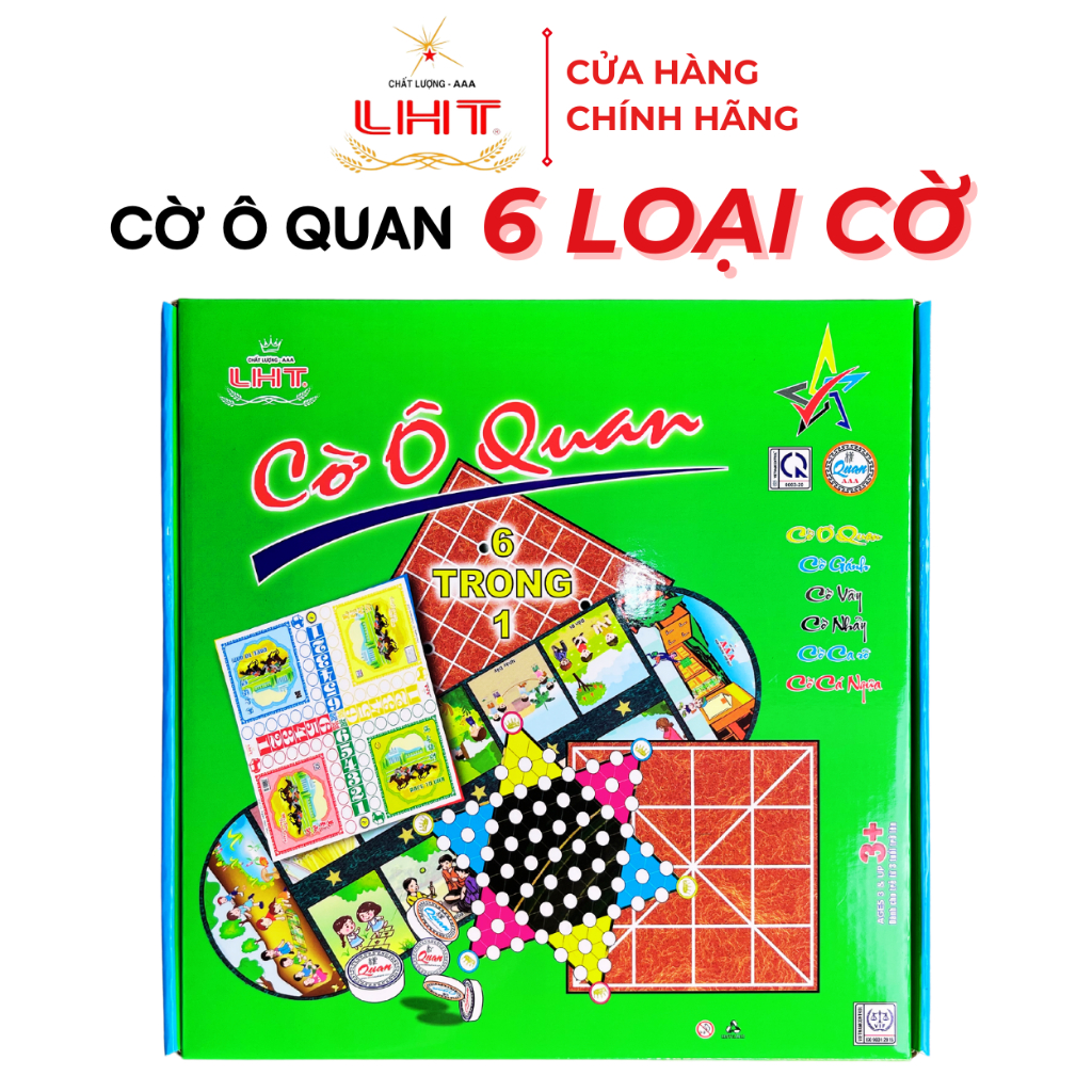 Cờ Ô Quan Hộp Giấy Lớn 6 trong 1 (Gồm Ô quan, Cờ vây, Cờ caro, Cờ cá ngựa, Cờ nhảy, Cờ gánh) LIÊN HIỆP THÀNH