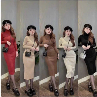  VÁY BODY LEN CỔ LỌ DÀI TAY QUA GỐI HÀNG Qccc chất LEN đẹp cực xinh 