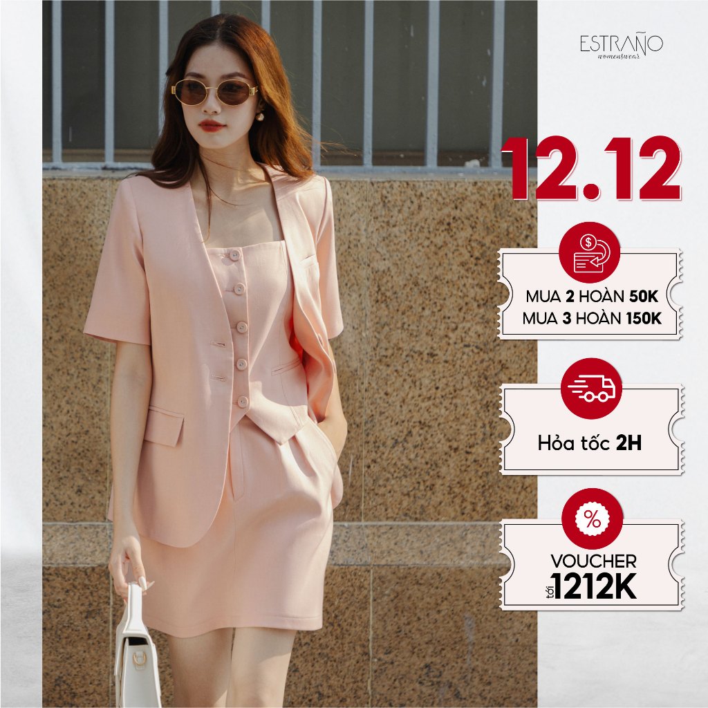 SET VEST CHÂN VÁY A MÀU HỒNG NUDE TRẺ TRUNG SANG CHẢNH - TRACY SET BY ESTRANO