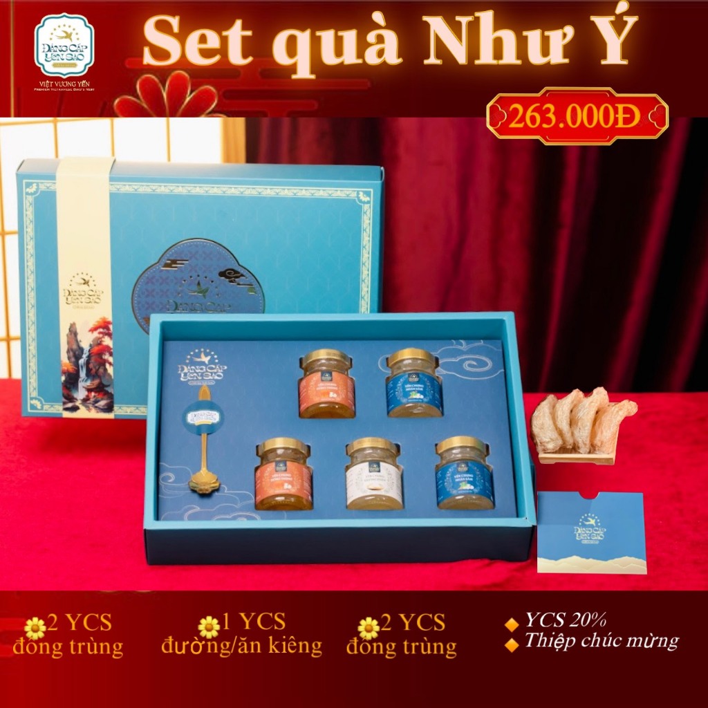 Set yến quà tặng Việt Vương Yến túi xách xanh 5 hũ x 70ml, tổ yến nguyên chất bổ sung dinh dưỡng, bồi bổ sức khỏe