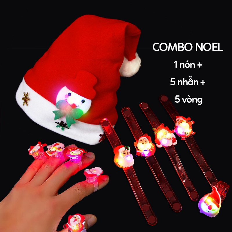 COMBO Noel 1 nón, 5 nhẫn đèn led và 5 vòng tay phát sáng