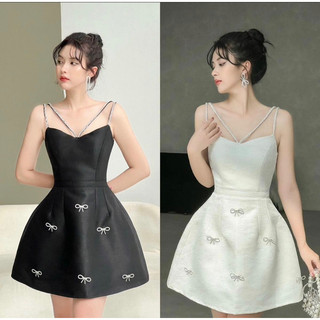 Đầm dự tiệc đính chuỗi đá tafta vân đá cao cấp ko kèm tag đá pine dress