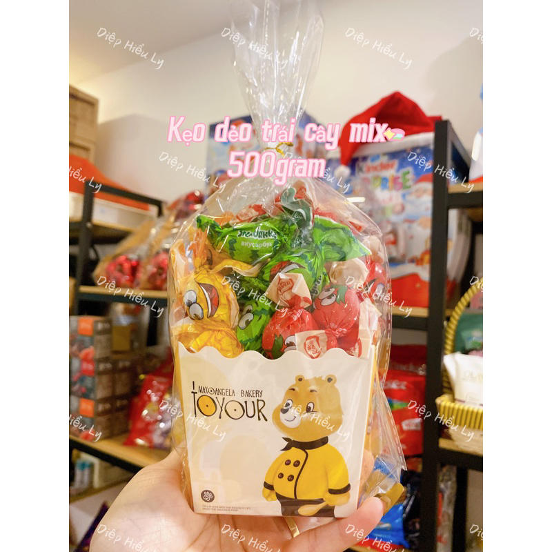 Kẹo dẻo hoa quả Nga mix 3 vị, kẹo chip dẻo có nhân Nga, kẹo dẻo hoa quả nga 500gram