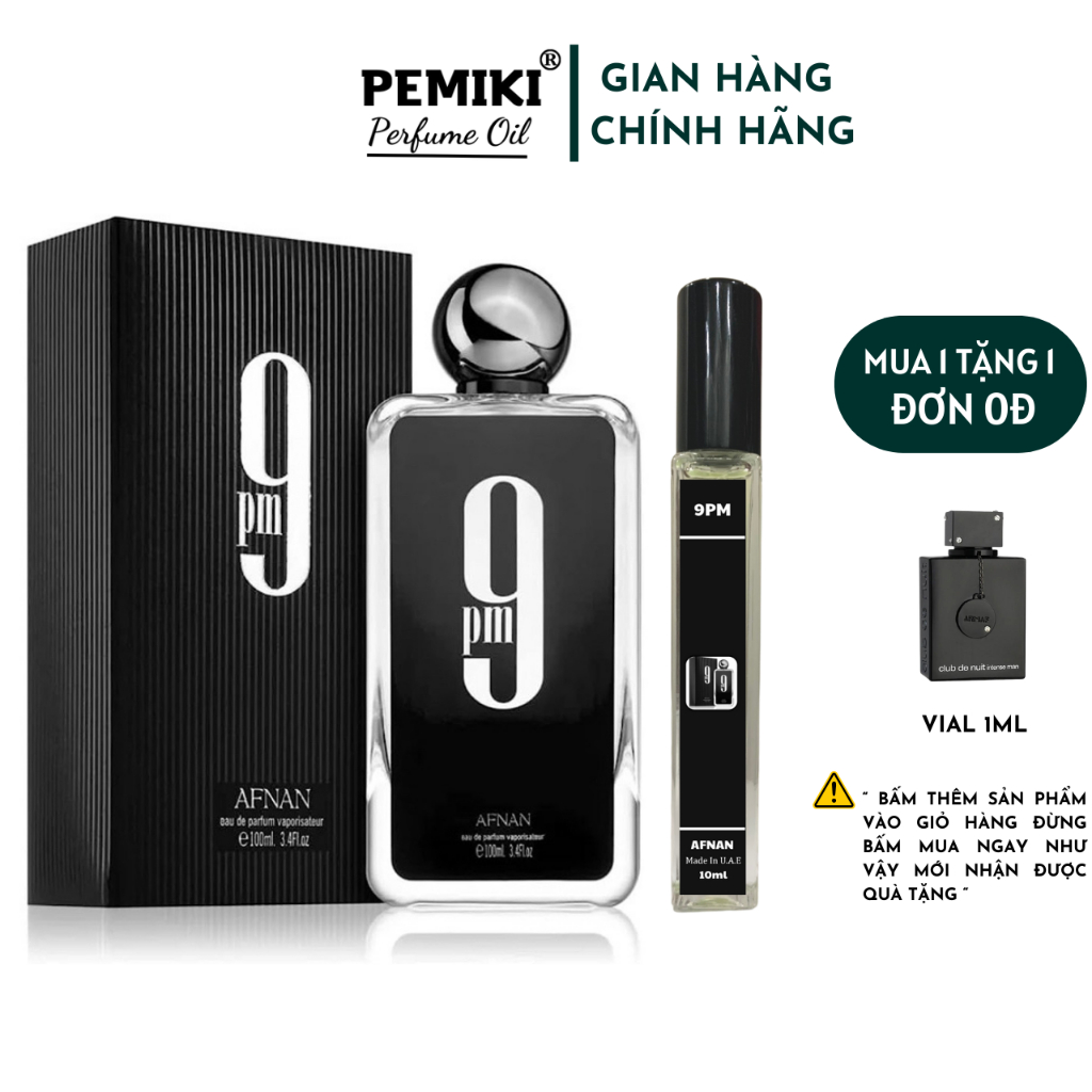 Nước hoa nam AFNAN 9PM 10ml EDP nước hoa dubai nam tính, lịch lãm - PEMIKI Store