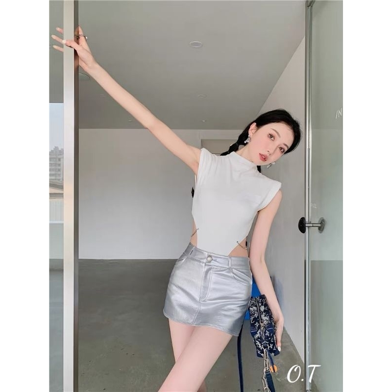 Quần giả váy da hot girl QC