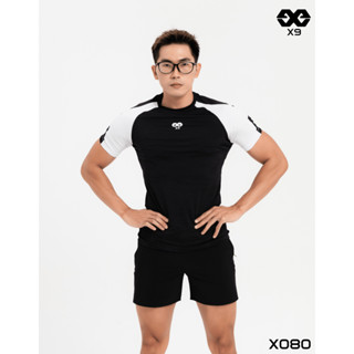Áo Thun Nam Thể Thao Phối Màu Ngắn Tay Form Body Slimfit Tập Gym Chạy Bộ Cầu Lông - Thương Hiệu X9 - X080