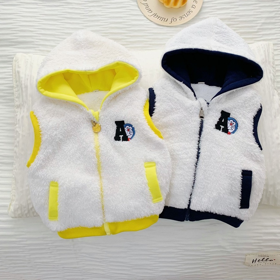 Áo khoác gile lông thêu chữ A cho bé trai bé gái có mũ cao cấp cho bé từ 7-28kg - GAO KIDS