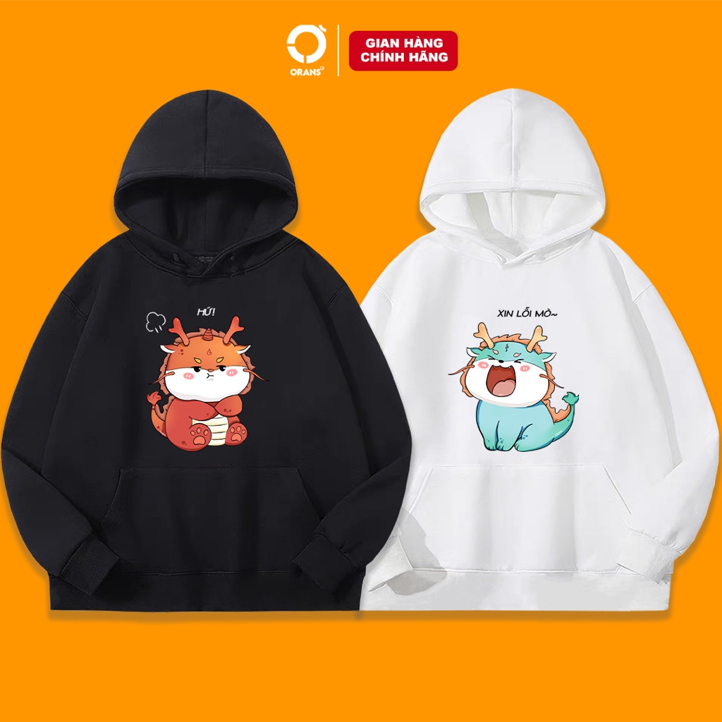 Áo Hoodie đôi Orans XIN LỖI MÒ - HỨ rồng dễ thương chất nỉ cotton lót bông cao cấp form rộng unisex