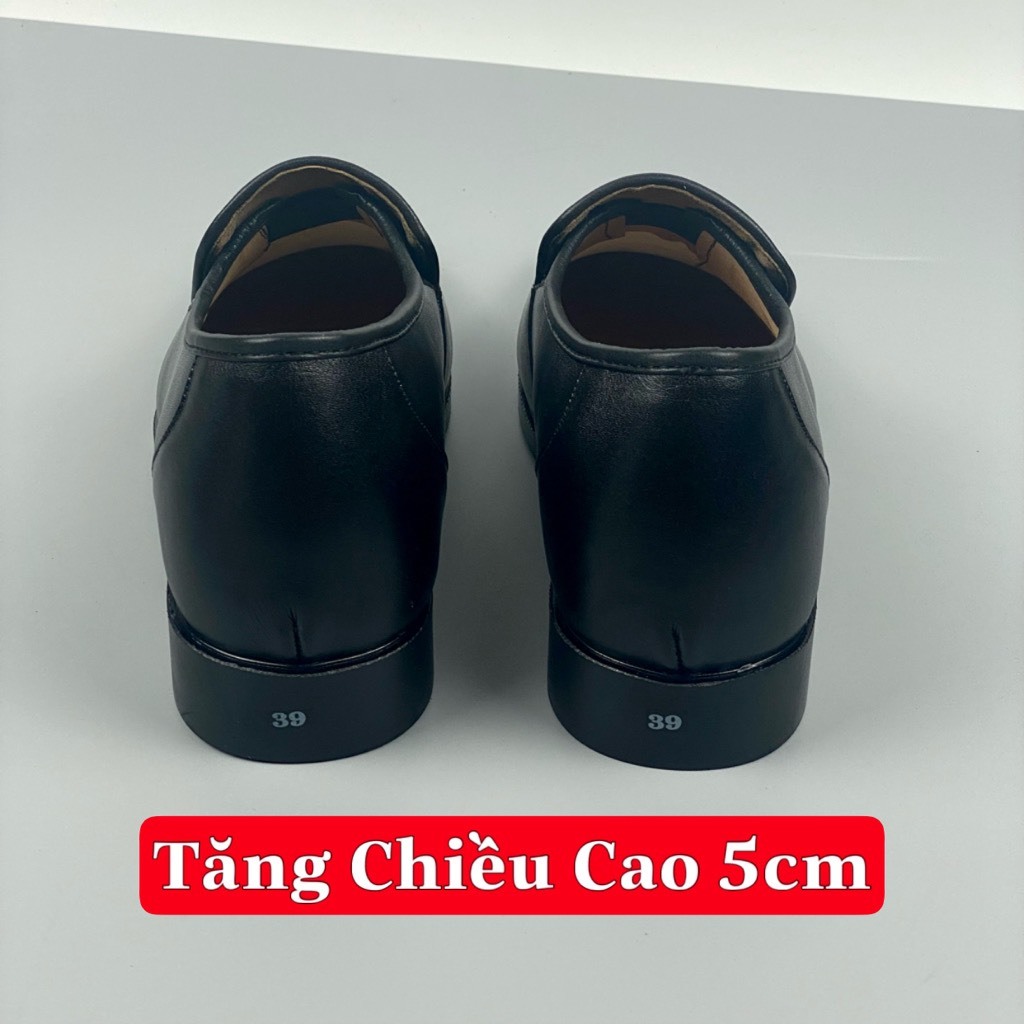 Giày lười công sở tăng chiều cao da bò HQC SHOES GC-332 Đen