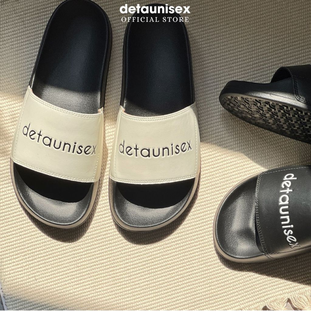 Dép quai ngang Slide Logo Detaunisex dập nổi đế PU đi mưa - DEPU01