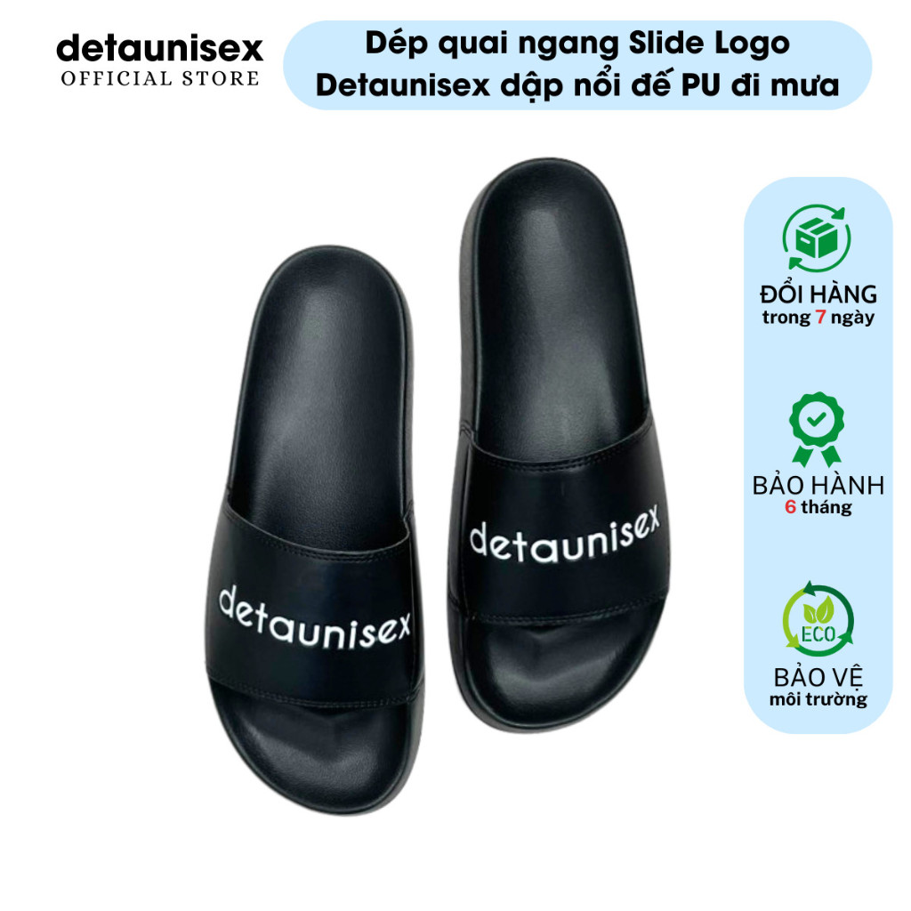 Dép quai ngang Slide Logo Detaunisex dập nổi đế PU đi mưa - DEPU01