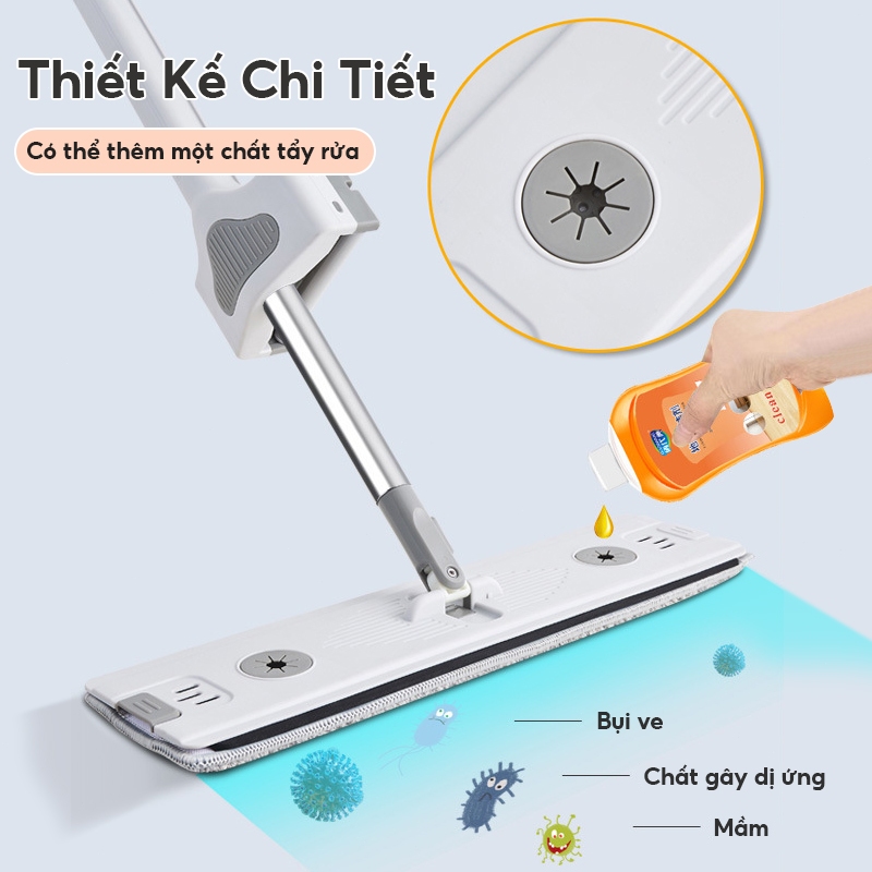 DECROOM Bộ Cây Lau Nhà Chổi Lau Nhà Tự Vắt 360° Chính Hãng Cao Cấp Tặng Kèm 2 Bông Lau