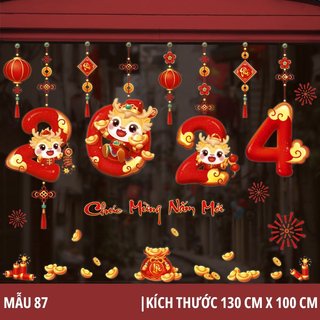 Decal tết mã chào tết 02tv dán cửa kính dán kính nhìn được 2 mặt