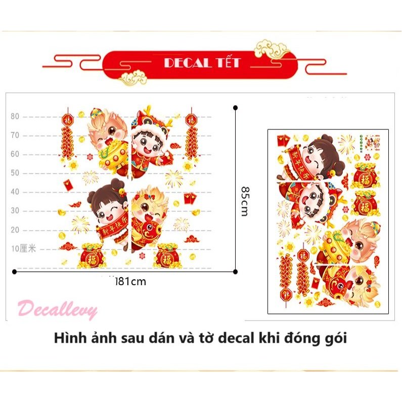 Decal tết mã CHÀO TẾT 03B dán cửa kính dán kính hít tĩnh điện nhìn được 2 mặt