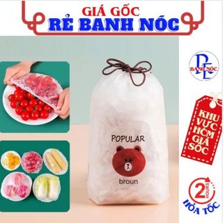  Set 100 màng bọc thực phẩm - bịch 100 cái túi chun bọc thực phẩm Gấu PE co giãn bọc đồ ăn - chùm đầu đa năng