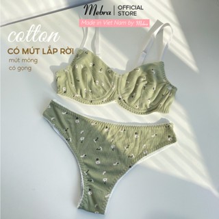 [MỚI] Bộ đồ lót cotton nữ màu xanh hoa nhí có gọng CÓ MÚT MỎNG nâng nhẹ thoải mái tôn form thấm mút mồ hôi tốt Mebra