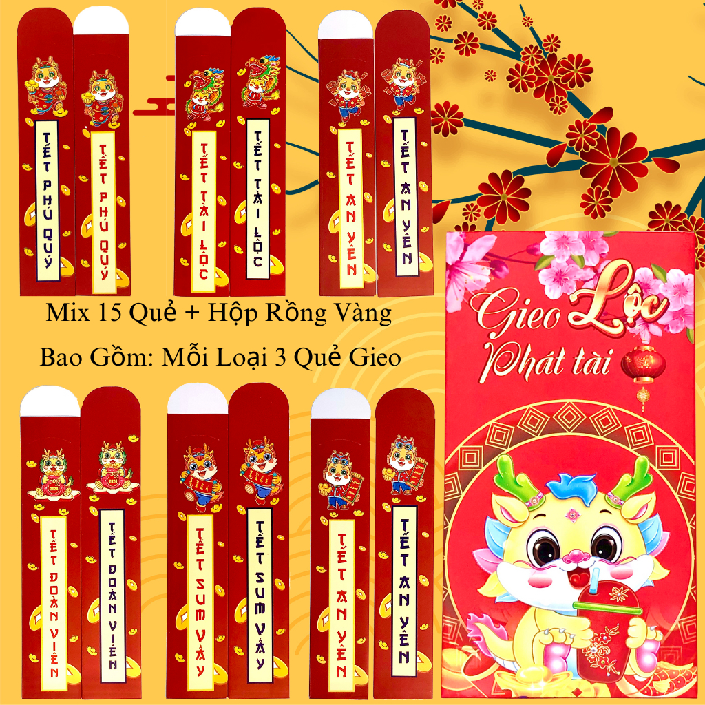 Phong Bao Lì Xì Gieo Quẻ Tết 2024 Năm Giáp Thìn Mẫu Rồng Chibi Hottrend Giấy C180 Siêu Dầy