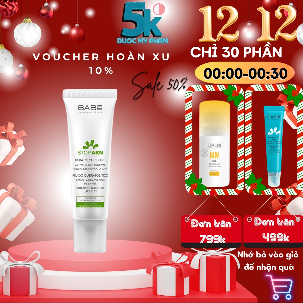 Dung dịch tẩy tế bào chết AHA 7% Babe Stop Akn Keratolytic fluid 30ml