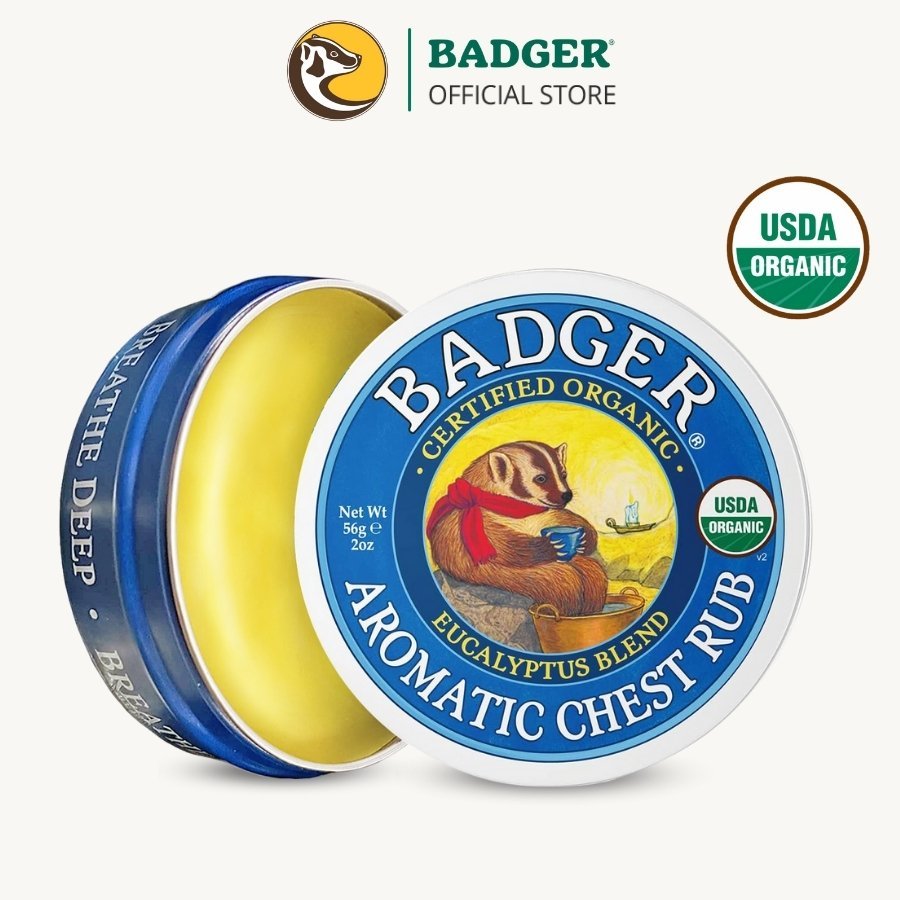 Sáp dầu bôi ấm ngực hữu cơ BADGER organic Chest Rub balm - giảm ho nghẹt mũi cho em bé, trẻ sơ sinh từ 6 tháng - 21g