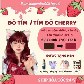 Thuốc nhuộm tóc màu ĐỎ TÍM/TÍM ĐỎ/ĐỎ ÁNH TÍM tặng kèm mũ chụp, oxy trợ dưỡng găng tay