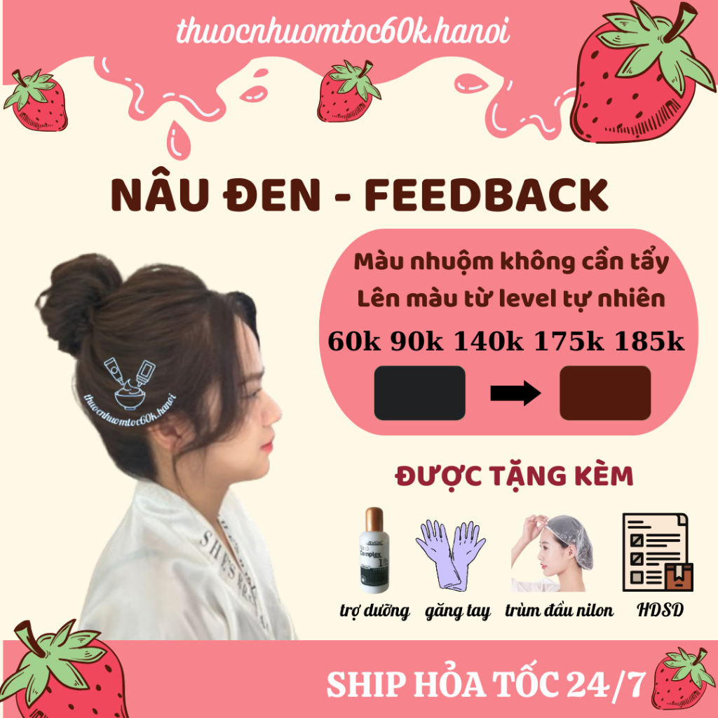 Thuốc nhuộm tóc màu Nâu Trà Đen/Nâu Đen/Nâu Tối kèm oxy trợ dưỡng găng tay
