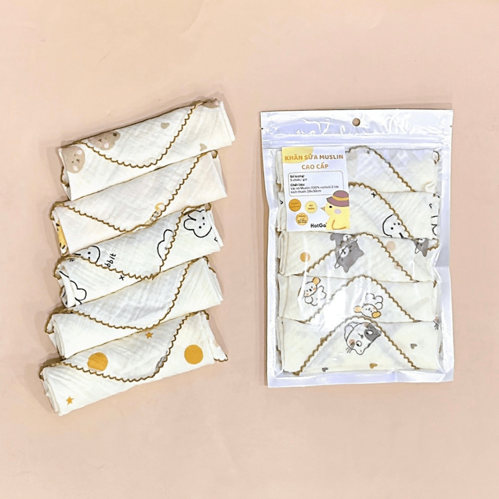 Set 5 Khăn Sữa 2 Lớp Xô Muslin HotGa Cho Bé