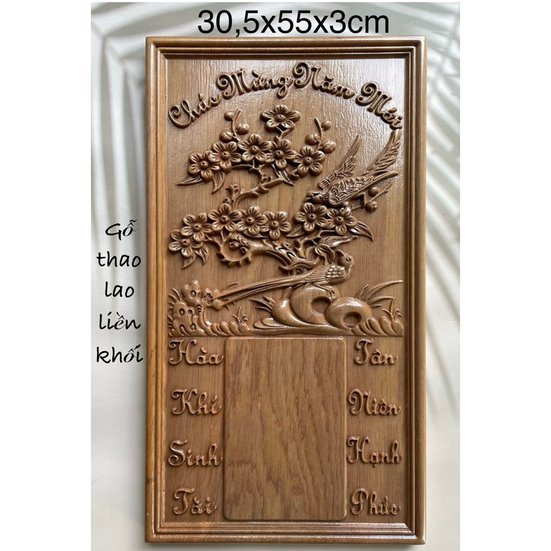 ĐỐC LỊCH GỖ BÔNG MAI bằng gỗ thao lao nguyên khối, kích thước 30,5x55x3cm