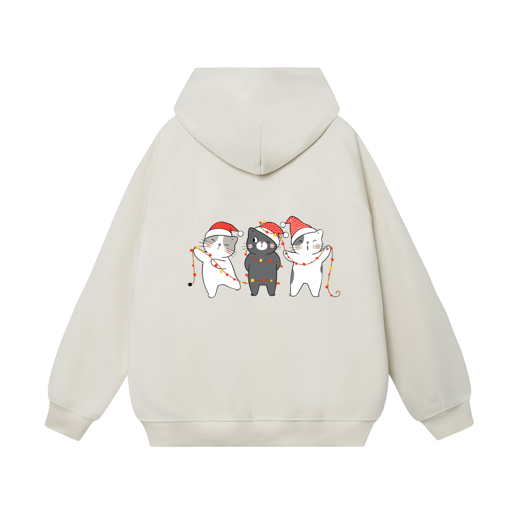 Áo Hoodie Merry Christmas 3 Cats Form Rộng Unisex YANDO OUTFITS L035 Nỉ Cotton French Terry 350GSM Local Brand