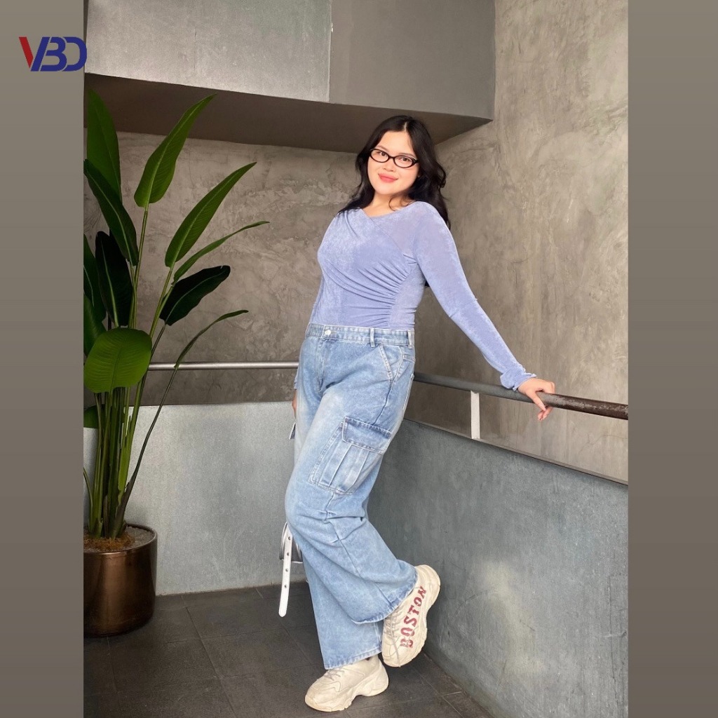 Quần suông jean túi hộp bigsize QJ044 dành cho nàng béo mập từ 55-90kg