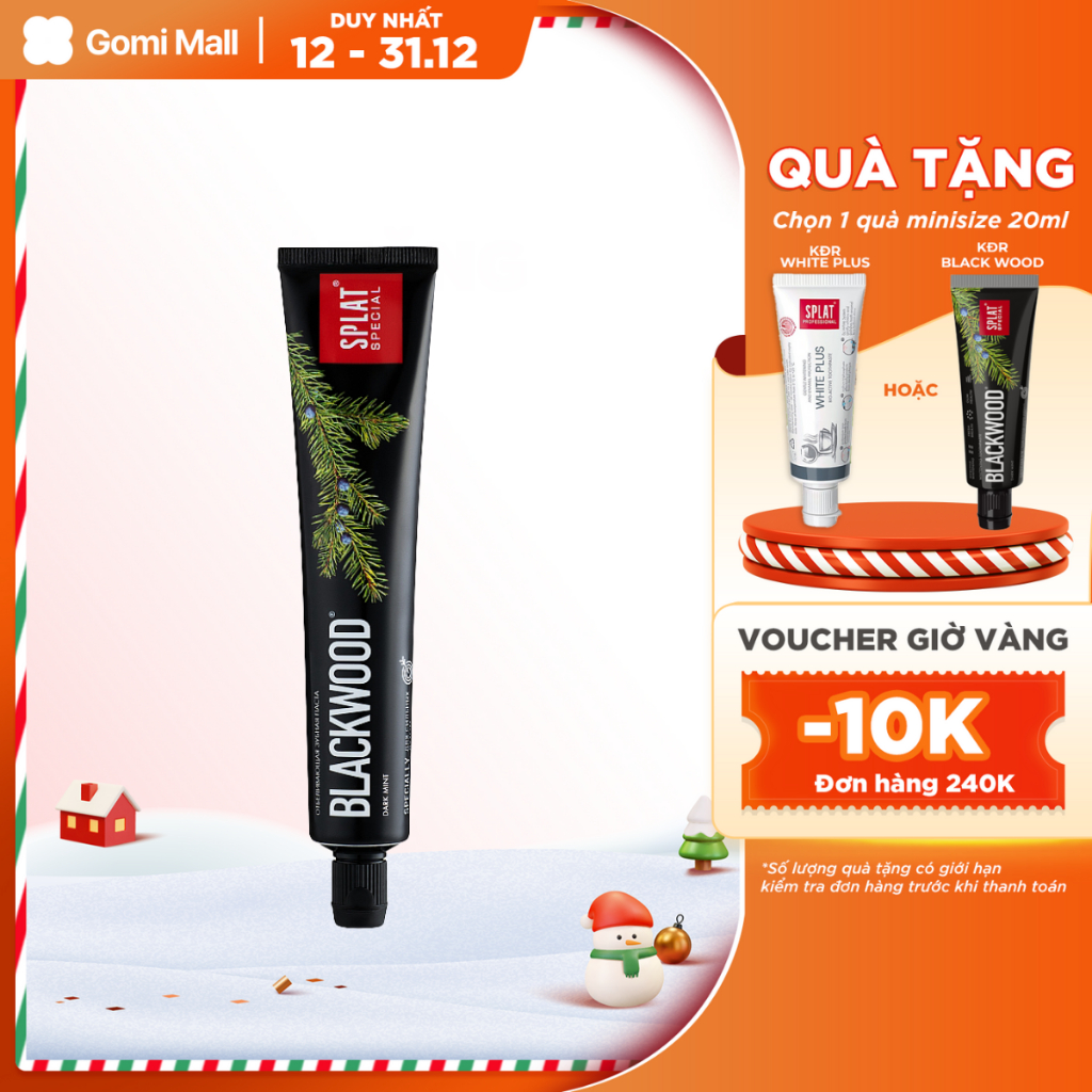 Kem đánh răng than hoạt tính SPLAT Blackwood không chứa flo, giảm hôi miệng, loại bỏ mảng bám & khỏe nướu 75ml