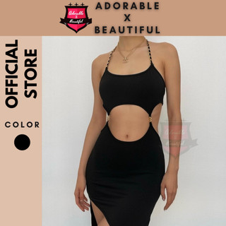 [Ảnh Thật] Đầm 2 Dây Cut Out Thun Sexy Xẻ Đùi, Đầm Đen Hai Dây Dự Tiệc Body Co Giãn Dây Xích [AdorablexBeautiful]