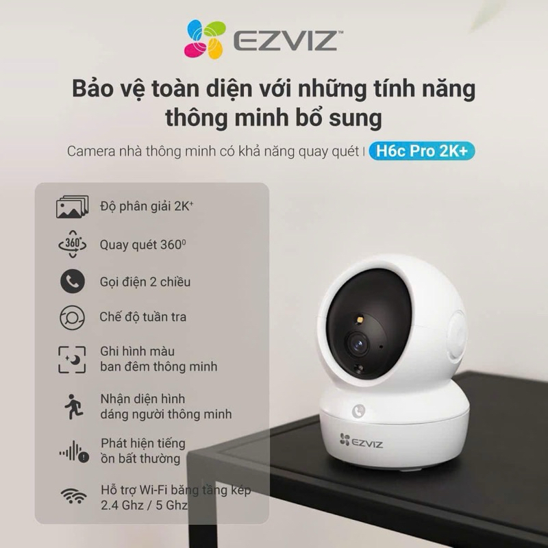 Camera WiFi 4MP quay quét, gọi qua app EZVIZ H6c Pro 2K+