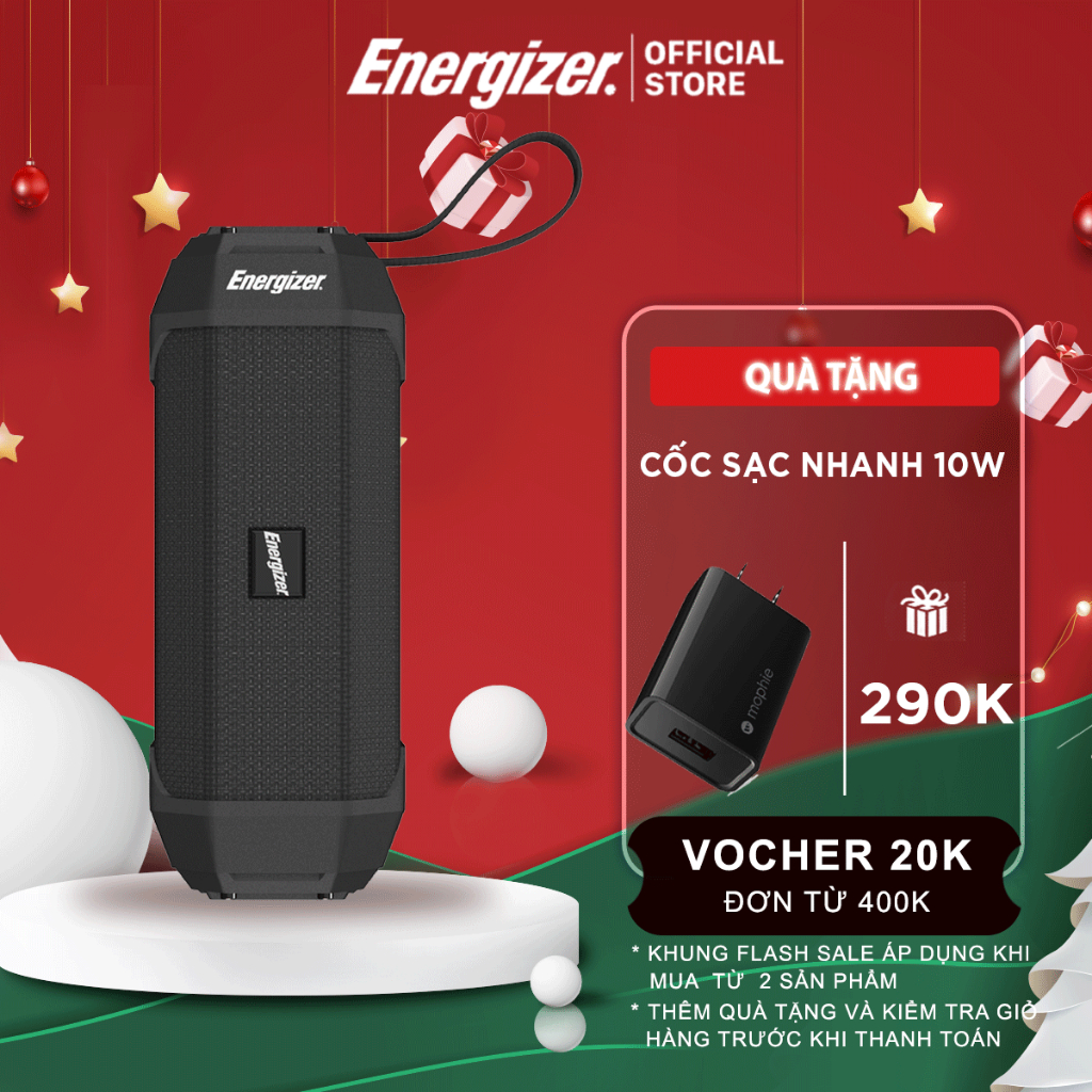 Loa Bluetooth di động Energizer BTS104 - công suất 10W, tích hợp sạc dự phòng - Hàng Chính Hãng, Bảo Hành 2 Năm 1 Đổi 1