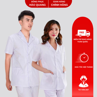 Áo blouse dáng ngắn y tá, điều dưỡng, dược sĩ, kĩ thuật viên Hào Quang màu trắng