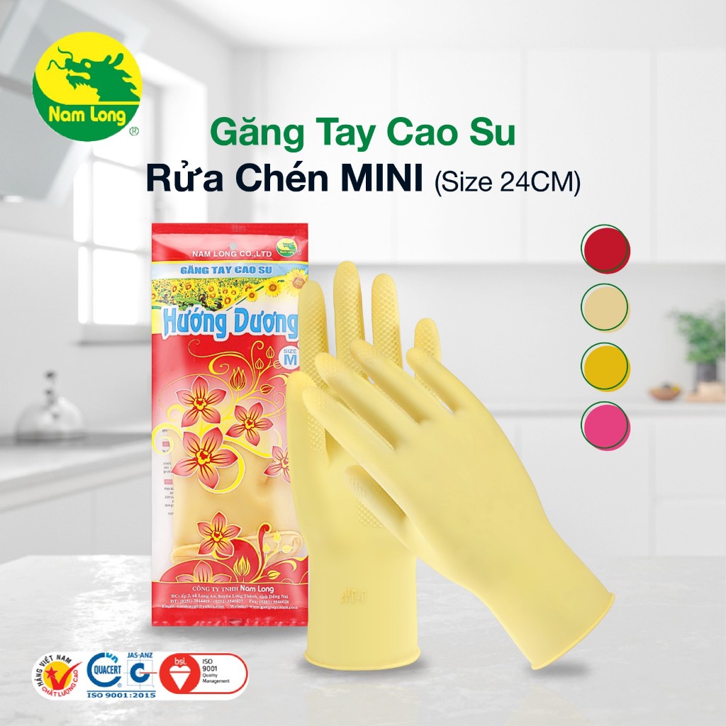 Găng Tay Cao Su MINI (Size 24CM) Rửa Chén, Giặt Đồ, Lau Chùi, Làm Bếp - Găng Tay Cao Su Nam Long